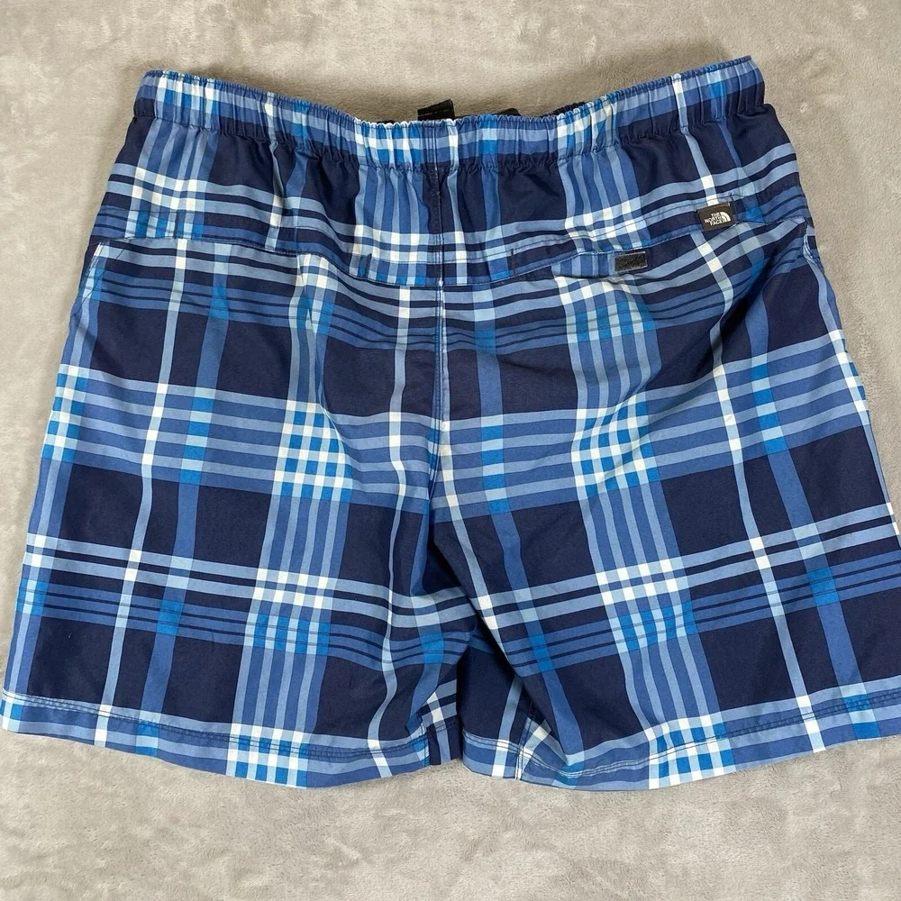 The North Face Mens Swim Trunks Size XL Blue Plaid‎ Lined Beach Board Shorts